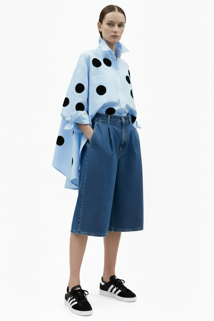 🍒Long sleeve polka dot shirt cotton Button Up high low blouse designer style clothing holiday wear chic fashion wear for women black and white fashion Delightful Dots