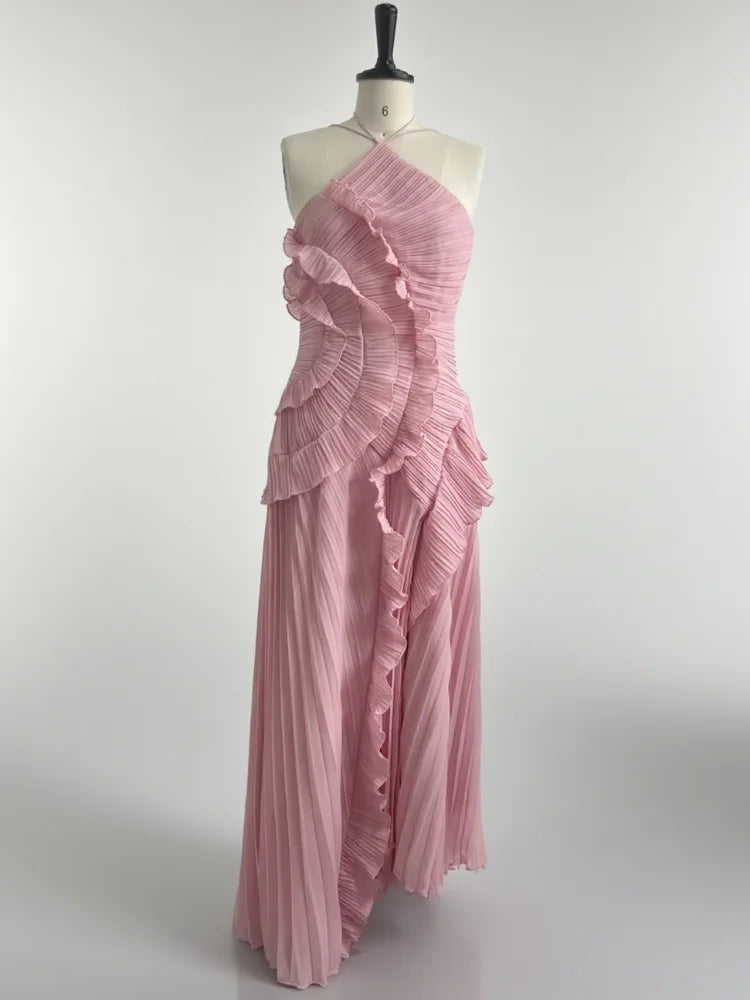 🍒Ruffles aandrok elegante nekband geplooide A-lyn midi-rok effekleur someruitrustings ruglose vakansiedrag Y2k mode partytjie geleentheidsdrag Kry hierdie Ruffle Jy sal Verheug wees