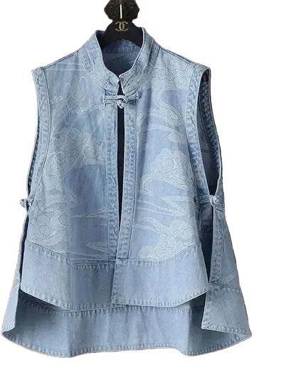 🍒Denim Vests womens spring sleeveless jacket for autumn fashion denim waistcoat outer wear all-match cool daily chic loose casual vintage style clothes versatile Y2k clothing  Dash-on Denim Daily