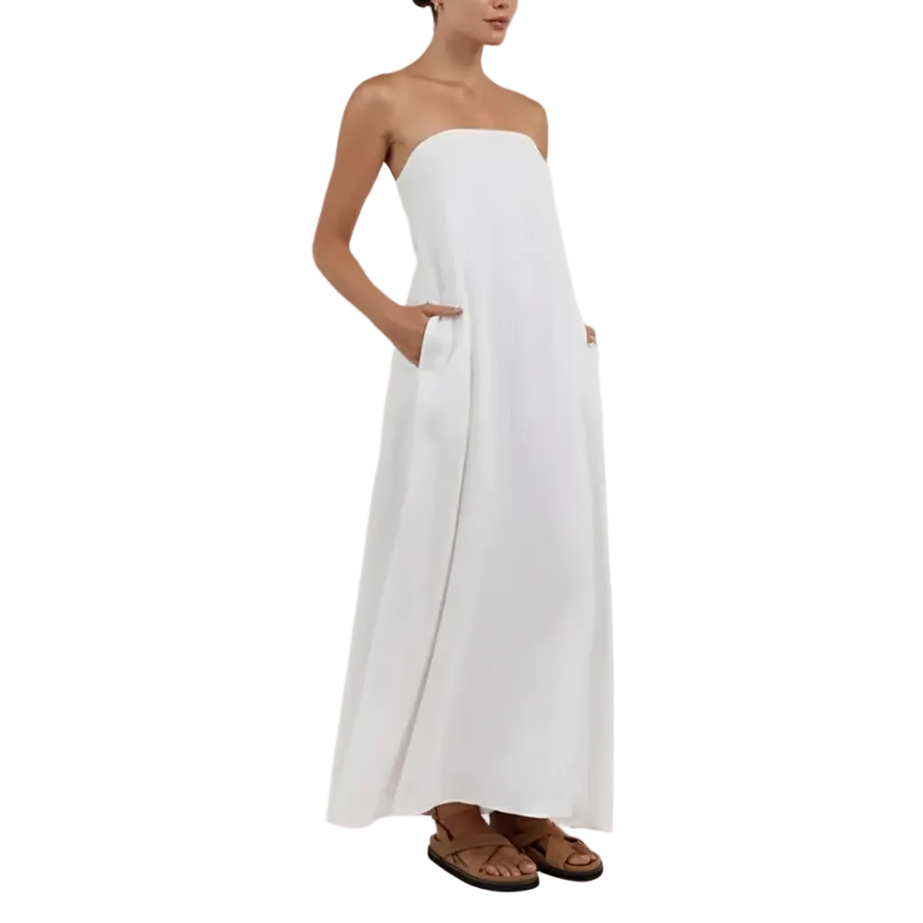 🍒French cotton dresses linen holiday clothes strapless outfits high waist backless summer clothing long dress for women maxi fashion Ladies Line Up For Your linen