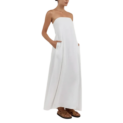 🍒French cotton dresses linen holiday clothes strapless outfits high waist backless summer clothing long dress for women maxi fashion Ladies Line Up For Your linen