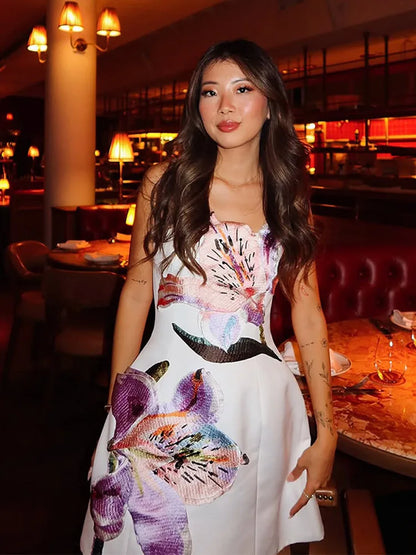 🍒Strapless flower print dress a-line high waist female floral fashion outfit occasion women sleeveless backless mini Have A- Bunch Of fun