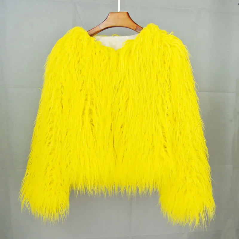 🍒Colorful fur coat for fall winter outerwear fashion pink faux fur jacket thick warm outdoor fashion occasion over jacket women Fluff Up Your Puff