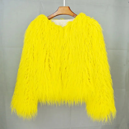🍒Colorful fur coat for fall winter outerwear fashion pink faux fur jacket thick warm outdoor fashion occasion over jacket women Fluff Up Your Puff