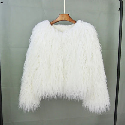 🍒Colorful fur coat for fall winter outerwear fashion pink faux fur jacket thick warm outdoor fashion occasion over jacket women Fluff Up Your Puff