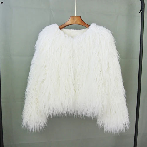 🍒Colorful fur coat for fall winter outerwear fashion pink faux fur jacket thick warm outdoor fashion occasion over jacket women Fluff Up Your Puff