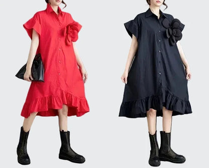 🍒Somer los rok, artistieke hoë-lae ruffelafwerking uitrusting met 3D-blom, katoenmengsel, kantoor slim-gemaklike vroue middellengte A-lyn. Moenie dat dit jou ontstel nie, pluk 'n blom en glip in die somer in.