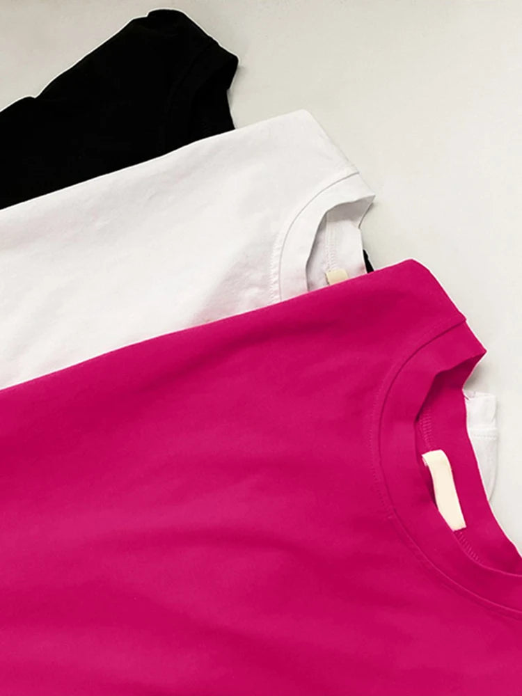 🍒Hot pink t-shirt big size Irregular side slit tee with o-neck long sleeve fashion for women smart casual spring autumn clothing  Don’t Cut Across This Cool Cross Cut