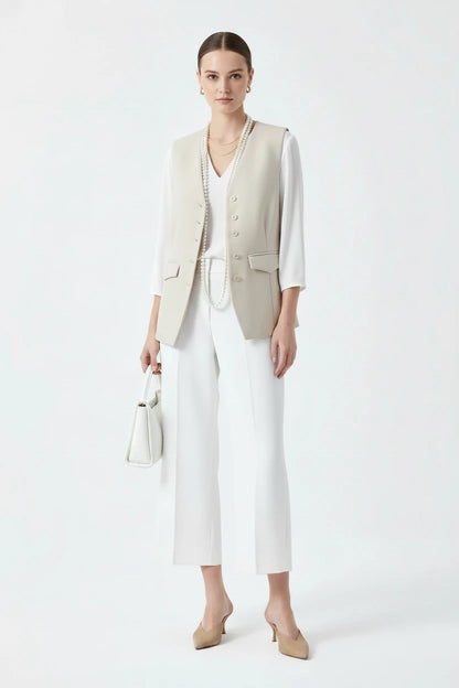 🍒Suit vest for women v-neck  business vest jacket sleeveless waistcoat with pocket front for office commute style buttons sleeveless outerwears  Cute Covers