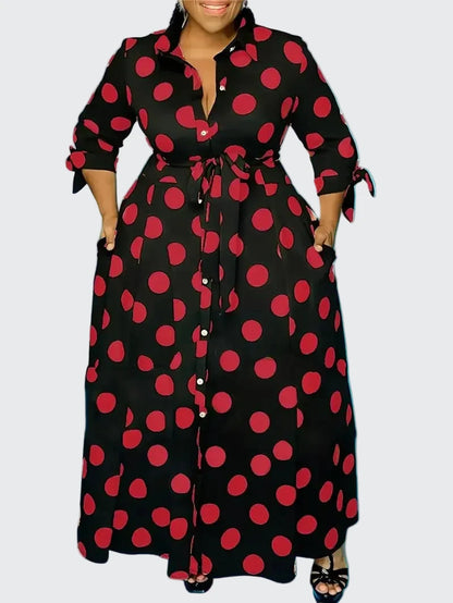 🍒Plus size polka kolletjie rok met moue gedruk hoë middellyf uitrusting maxi rok slim gemaklik vroue a-lyn rok LANK verlang na hierdie KOLLETJIES, DRUK by uitklok