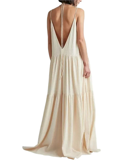 🍒Vroue se gemaklike lang rokke lente dubbel V-nek moulose somerrok los slingervel uitrusting stranddrag vakansiedrag maxi mode Modieus Fantasties