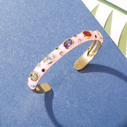 🍒Luukse sirkonsteenarmband, kristalkleur, goudkleurig, vir vroue, somer klassieke pienk oliedruppel juweliersware, skraal manchetarmbande, strass geskenke vir vroue