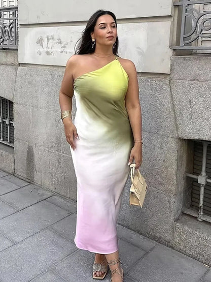 🍒Somerpartytjie maxi-rok ruglose satyn een skouer geleentheid partytjiedrag sonrok moulose drukwerk tie-dye-uitrusting Hou 'n Reguit Houding in Hierdie Koel Diagonale