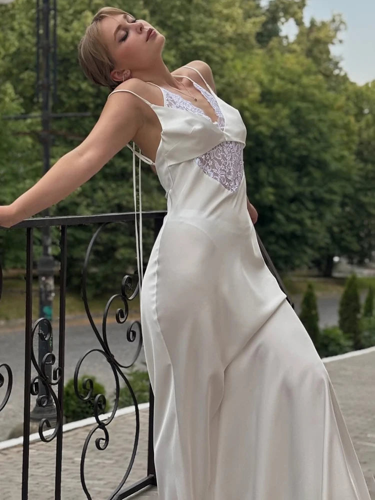 🍒Fashion lace dress women sleeveless backless outfit high-waist mixed media clothing occasion wear party fashion elegant luxury Slip Into Smooth
