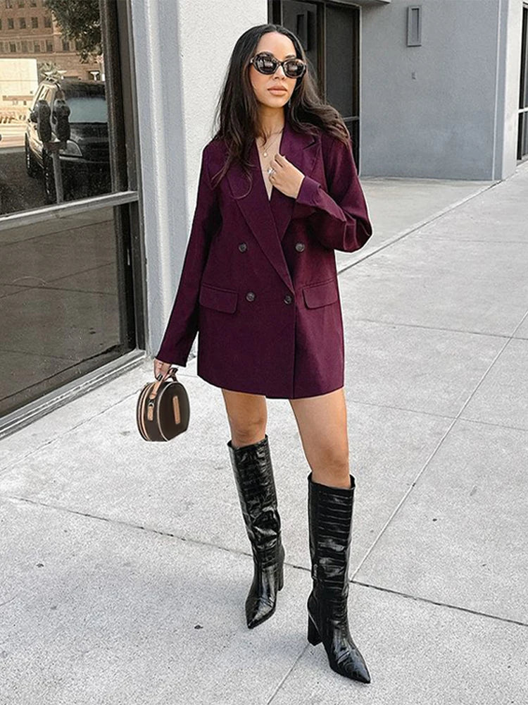 🍒Wine red blazer women's double breasted Jacket elegant suit coat female lapel long sleeveb outerwear officewear solid-fashion Its Time For Wine