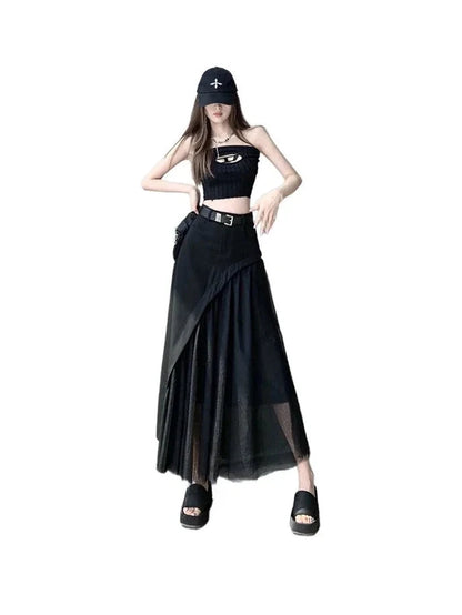 🍒Womens black skirt long smart casual wear vintage a-line skirt Y2k fashion streetwear party occashion clothes Wear Mixed Media A-ffair