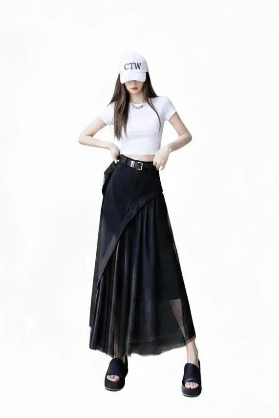 🍒Womens black skirt long smart casual wear vintage a-line skirt Y2k fashion streetwear party occashion clothes Wear Mixed Media A-ffair