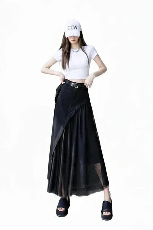 🍒Womens black skirt long smart casual wear vintage a-line skirt Y2k fashion streetwear party occashion clothes Wear Mixed Media A-ffair