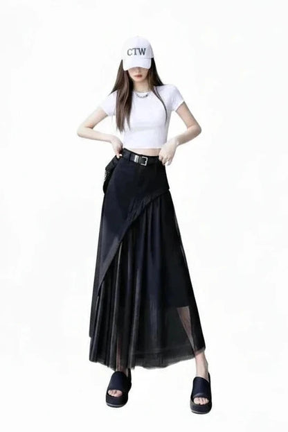 🍒Womens black skirt long smart casual wear vintage a-line skirt Y2k fashion streetwear party occashion clothes Wear Mixed Media A-ffair