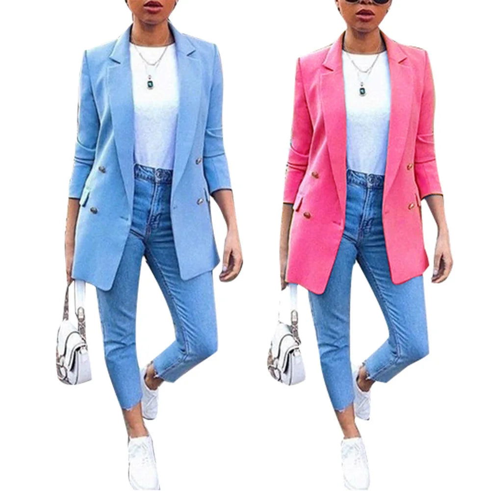 🍒Solid casual office suit jacket womens fashion wear vintage long sleeves coat spring/summer autumn lady Jackets blazers Jacket Lapel outerwears Work It With A Blue Collar Worker