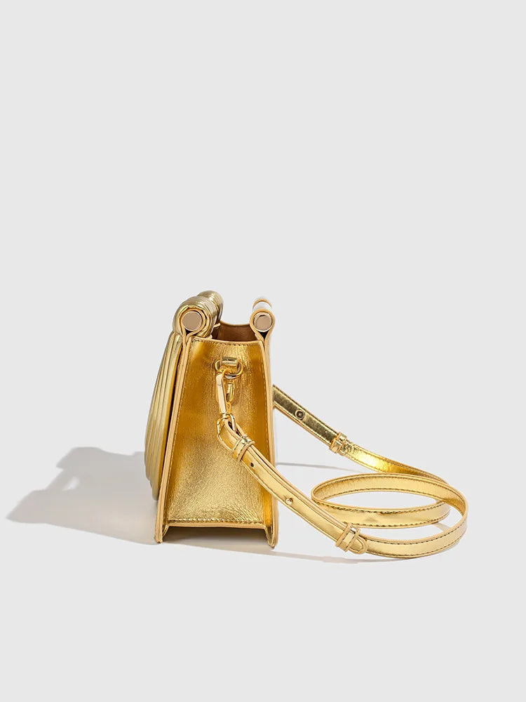 🍒Handwoven style Women's gold crossbody bag clutch handle occasion handbags smart casual strands pu material soft Texture triangle shape shoulder bag Strands Of Style