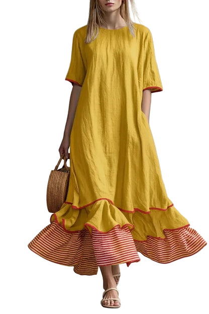 🍒Dress maxi summer with patchwork contrasting colours casual loose outfits for women fashion comfortable simple and versatile Fluttering flattering Fun