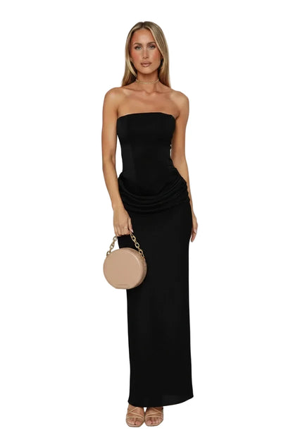 🍒Satin maxi dress womens fashion sleeveless shoulderless Lace-up back bodycon dress clubwear outfits long partywear gown feminine occasion wear Laced With Sugar