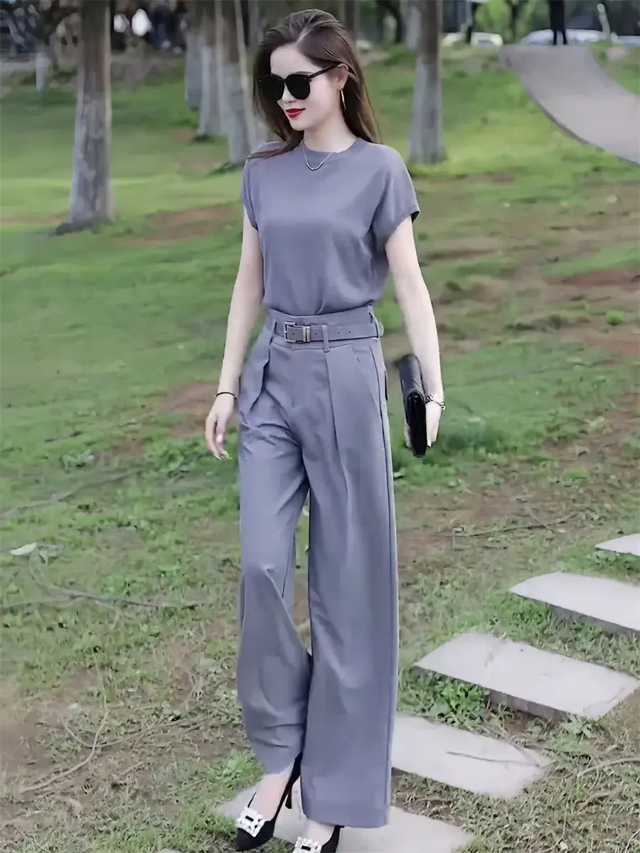 🍒Womans workwear set office professional wide leg pant and Top set  matching Tailor style elegant smart casual clothing No Grey Day With This Grey Day
