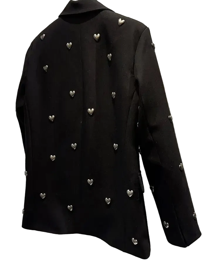 🍒Fashion lapel jacket metal hearts detail lapels blazer for women smart casual ladies office wear suit coat cool party wear occasion jacket Be A Boss GIrl And Wear Your Heart On Your Sleeve