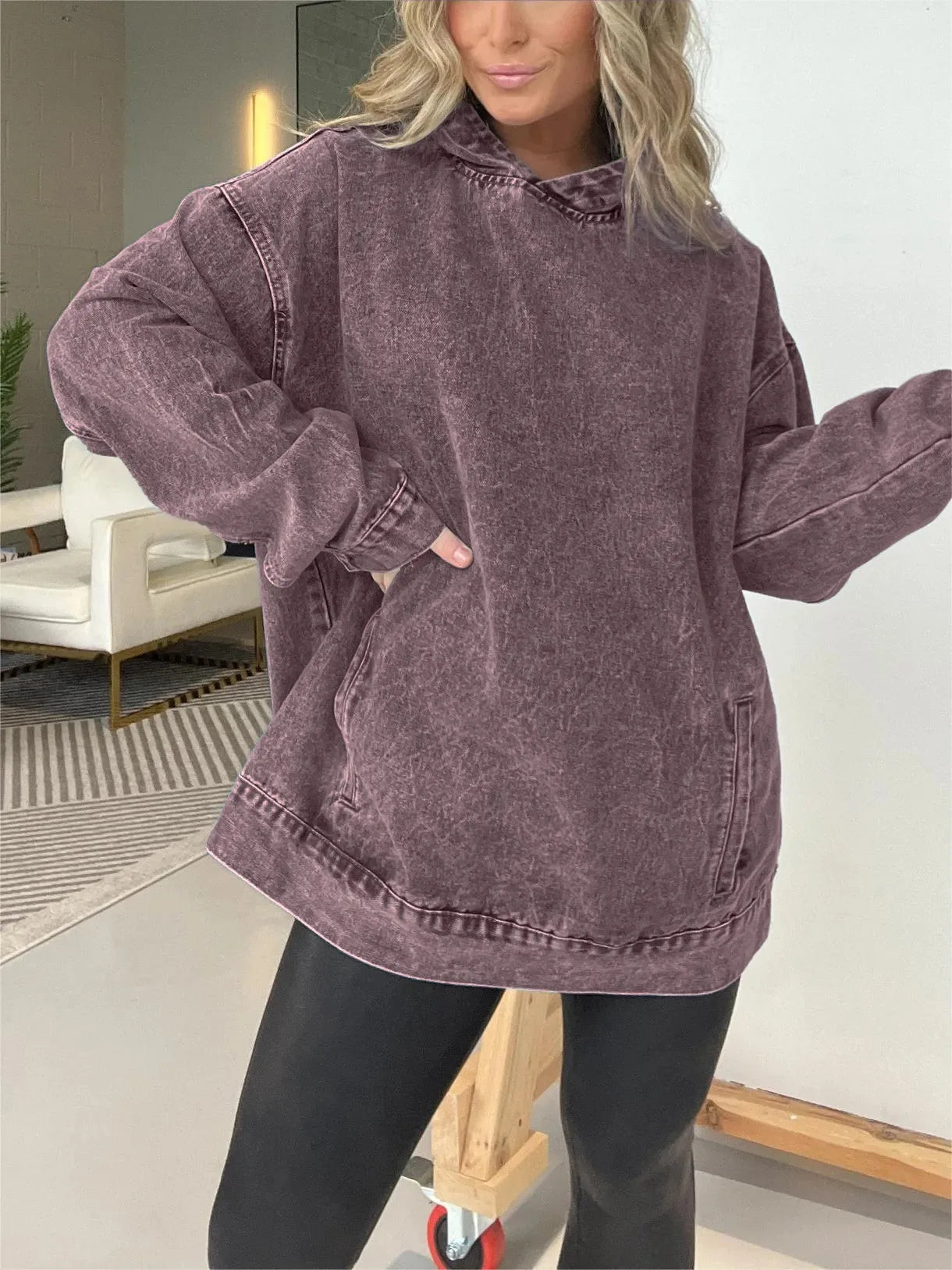 🍒Denim hoodie jeans-trui vir vroue met kap Y2k estetiese verweerde top gewas los buitekleed gemaklike klere