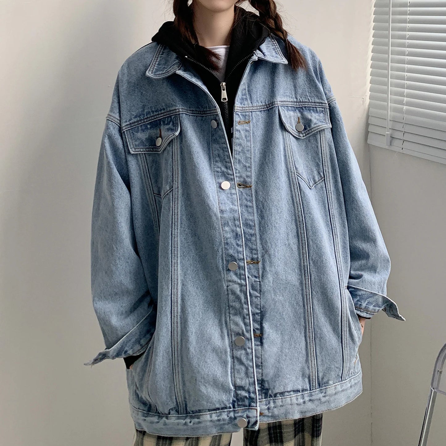 🍒Jeans jacket women coats big pockets female oversize denim jacket shirt collar casual loose relaxed fit outerwear spring  autumn fashion Do-All Daily Denim