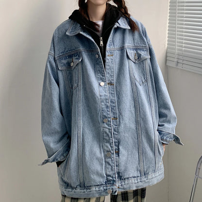 🍒Jeans jacket women coats big pockets female oversize denim jacket shirt collar casual loose relaxed fit outerwear spring  autumn fashion Do-All Daily Denim