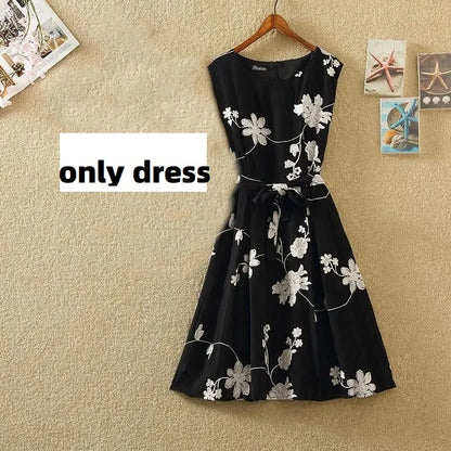 🍒Tweedelige uitrustings somerrok mode a-lyn somerstelle vir vroue elegante blomklere slim gemaklike drag Beweeg na Monochroom