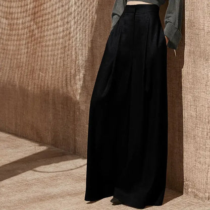 🍒Vroue se nuwerwetse broek wye pyp met sakke alle seisoene klere gemaklike rekbroek klassieke slim informele drag partytjie geleentheidsdrag Bedek Jouself Met Koel Klere