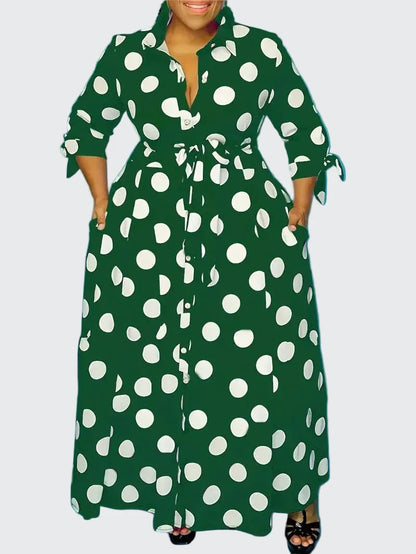 🍒Plus size polka kolletjie rok met moue gedruk hoë middellyf uitrusting maxi rok slim gemaklik vroue a-lyn rok LANK verlang na hierdie KOLLETJIES, DRUK by uitklok
