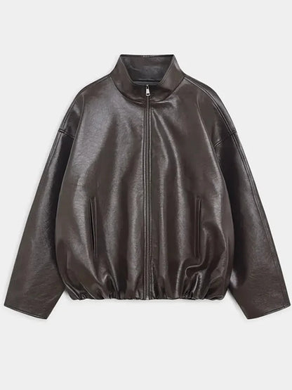 🍒Leather fashion jackets women skirt sets zipper loose coat wth stand up collar and straight midi skirt chic autumn party wear occasion wear smart casual clothing for women They Will Envy Your Leather