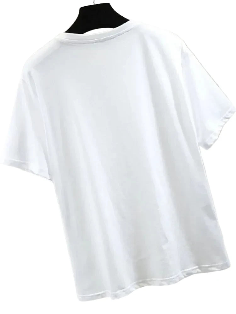 🍒Summer t-shirts for women o-neck smart casual tops t-shirt for party 3D floral tees occasion wear oversized shirts Look A'white At Night
