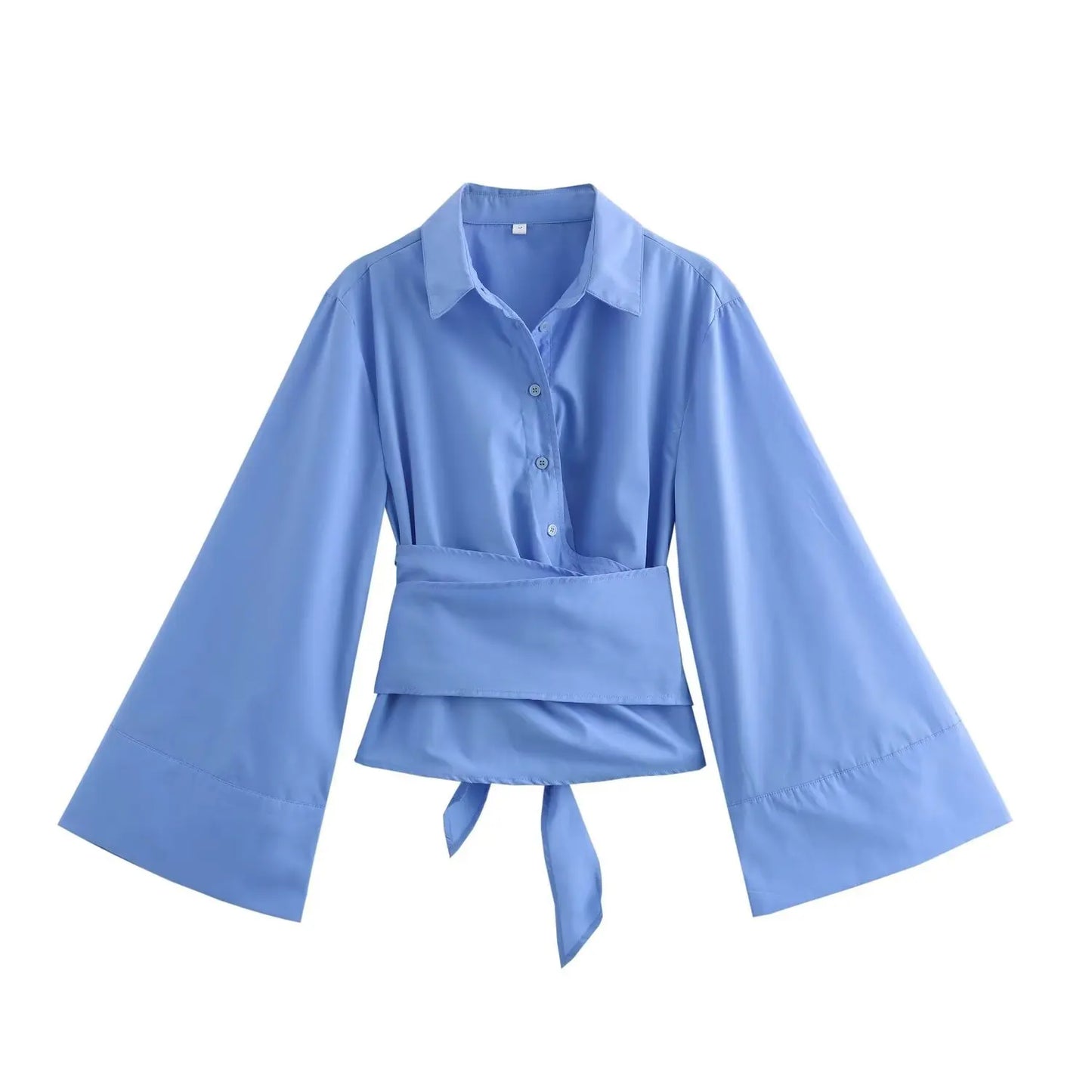 🍒Long sleeve shirt jacket women's tie top with wide sleeves female fashion clothing basic solid shirt smart casual blouse  Picture Yourself In This Pastel