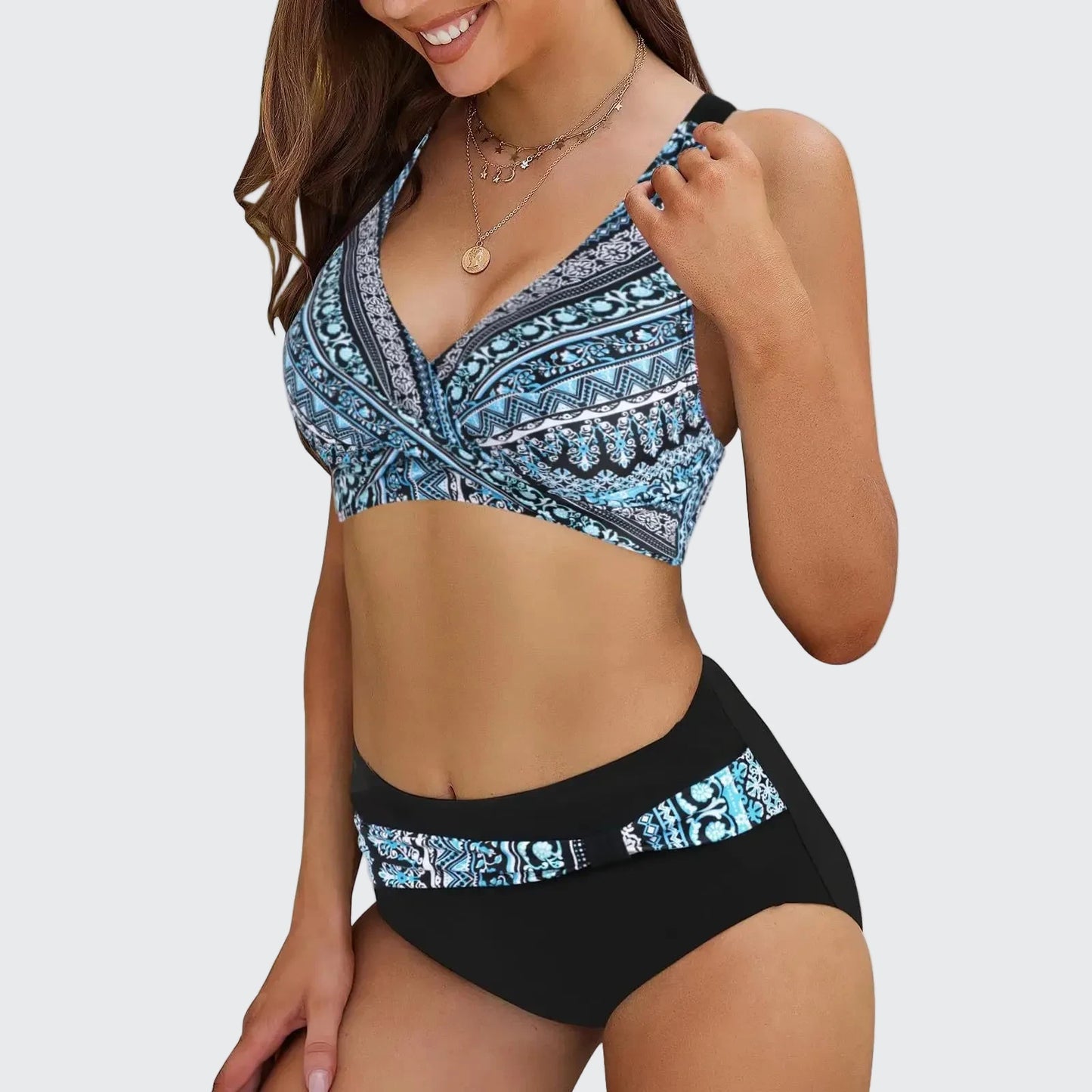 🍒V neck bikini set polka dot print swim set high waisted swim wear for women solid push up two-piece swimwear printed beach wear fashion get SET for the BEACH