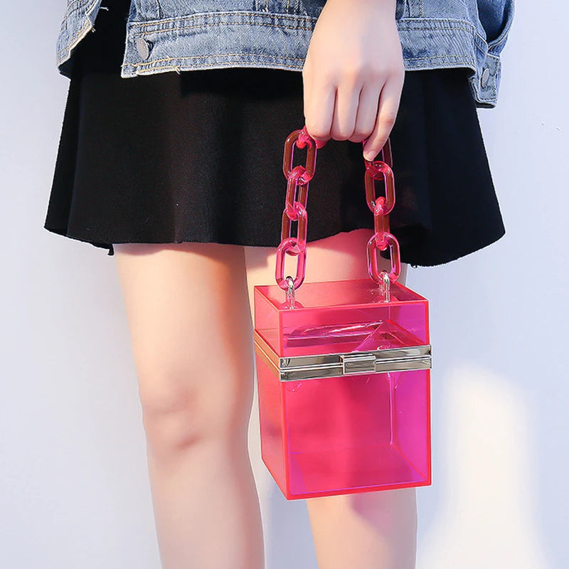 🍒Clutch box purse for women elegant acrylic handbag bridal party shoulder bag crossbody bucket bags trendy bags transparent bag