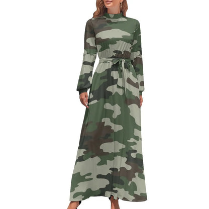 🍒Militêre kamoefleerrok hoë middellyf uitrusting boheemse sjiek langmou maxi stylvolle slim gemaklike klere vroue Camodel Camo