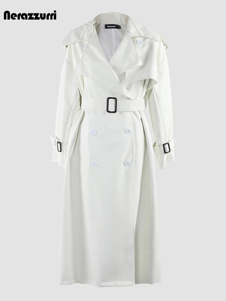 🍒 Lang oorgroot swart trenchcoat-kunsskaapleerbuitelaerdrag vir vroue dubbelbors-oorjas met gordel los slim-gemaklike buiteklere