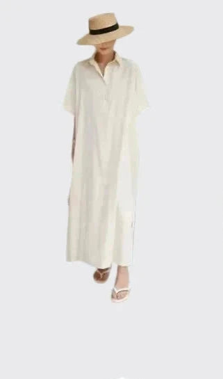 🍒Plus size women's midi (depending on height) short sleeve outfit holiday dress loose long straight outfit with collar casual summer wear straight cut maxi dress Big Basics Up