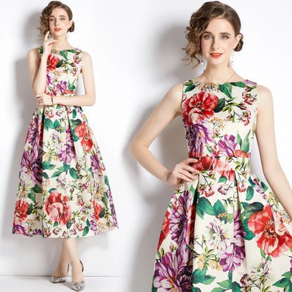 🍒Designer fashion dress floral print clothing vintage a line party wear outfit for women birthday dinner retro runway occasion wear  make ARRANGEMENTs for these FLOWERs