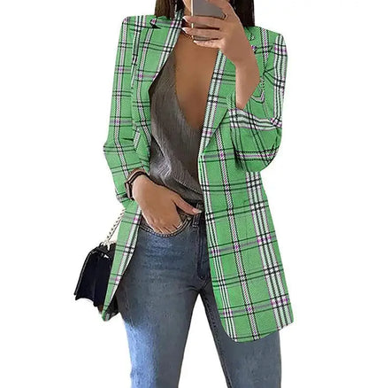 🍒Womans plaid blazer spring autumn long sleeve light coat with lapel plus size jacket office wear Slim female casual clothes Profesh’ Playful Plaids