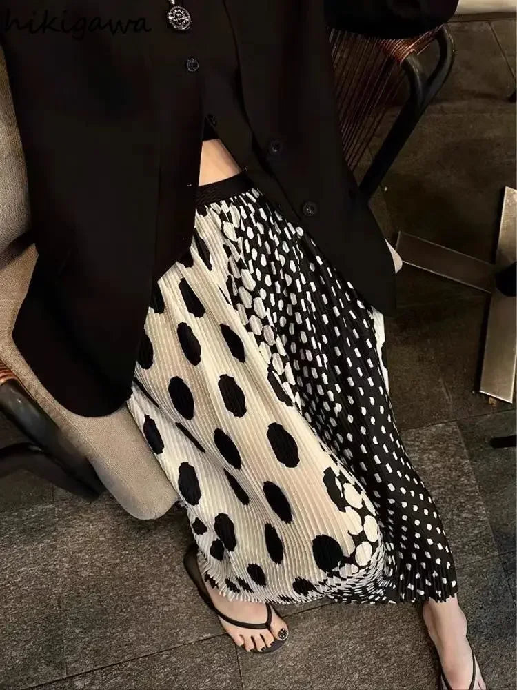 🍒Summer womens clothes mesh   high waist A-line skirt midi vintage style smart casual clothing polka dot fashion female loose long outfit occasion party wear Get Round In Spots
