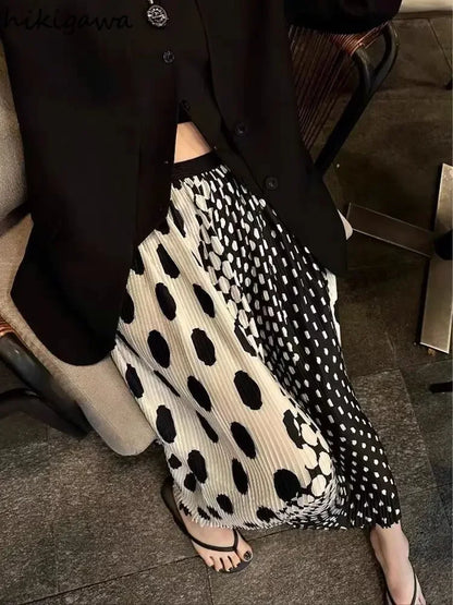 🍒Summer womens clothes mesh   high waist A-line skirt midi vintage style smart casual clothing polka dot fashion female loose long outfit occasion party wear Get Round In Spots