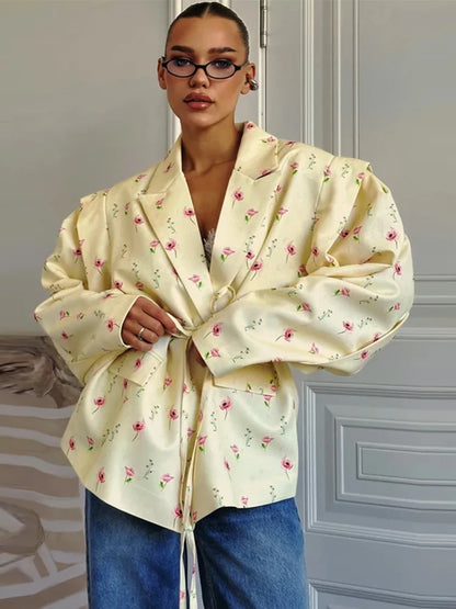 🍒 女士西装外套带腰带女式夏季夹克，翻领长袖外套，超大口袋外套，时尚女装，拒绝平庸，超大版型