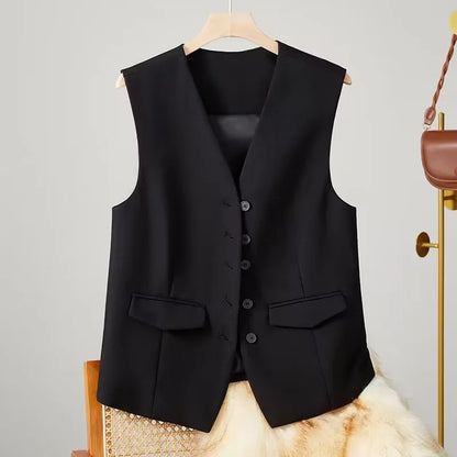 🍒Women suit vest elegant v-neck business casual waistcoat sleeveless solid jacket solid single breasted work clothes occasion wear dont WAIST time wanting this COAT