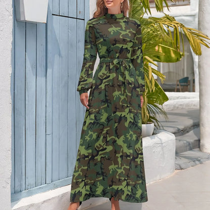 🍒Militêre kamoefleerrok hoë middellyf uitrusting boheemse sjiek langmou maxi stylvolle slim gemaklike klere vroue Camodel Camo